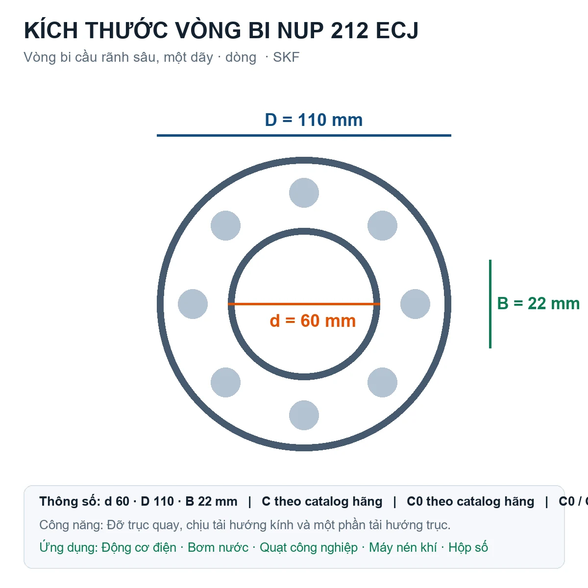 Vòng bi SKF NUP 212 ECJ 60x110x22mm — Bản vẽ kích thước (Google Images)