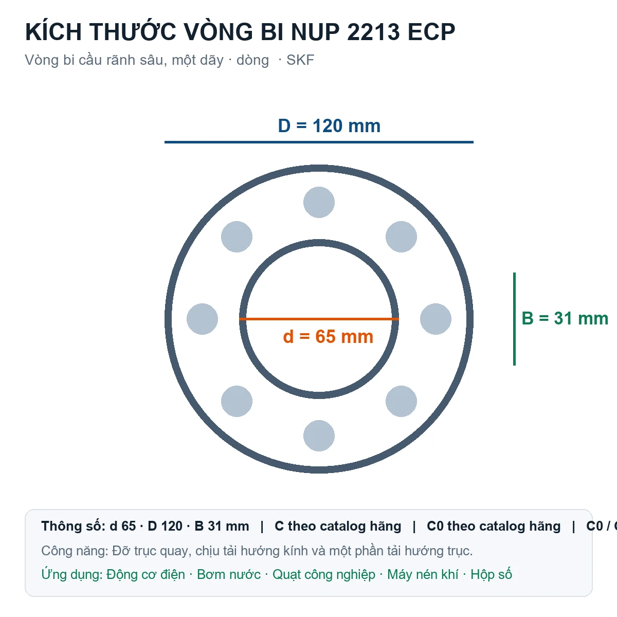 Vòng bi SKF NUP 2213 ECP 65x120x31mm — Bản vẽ kích thước (Google Images)