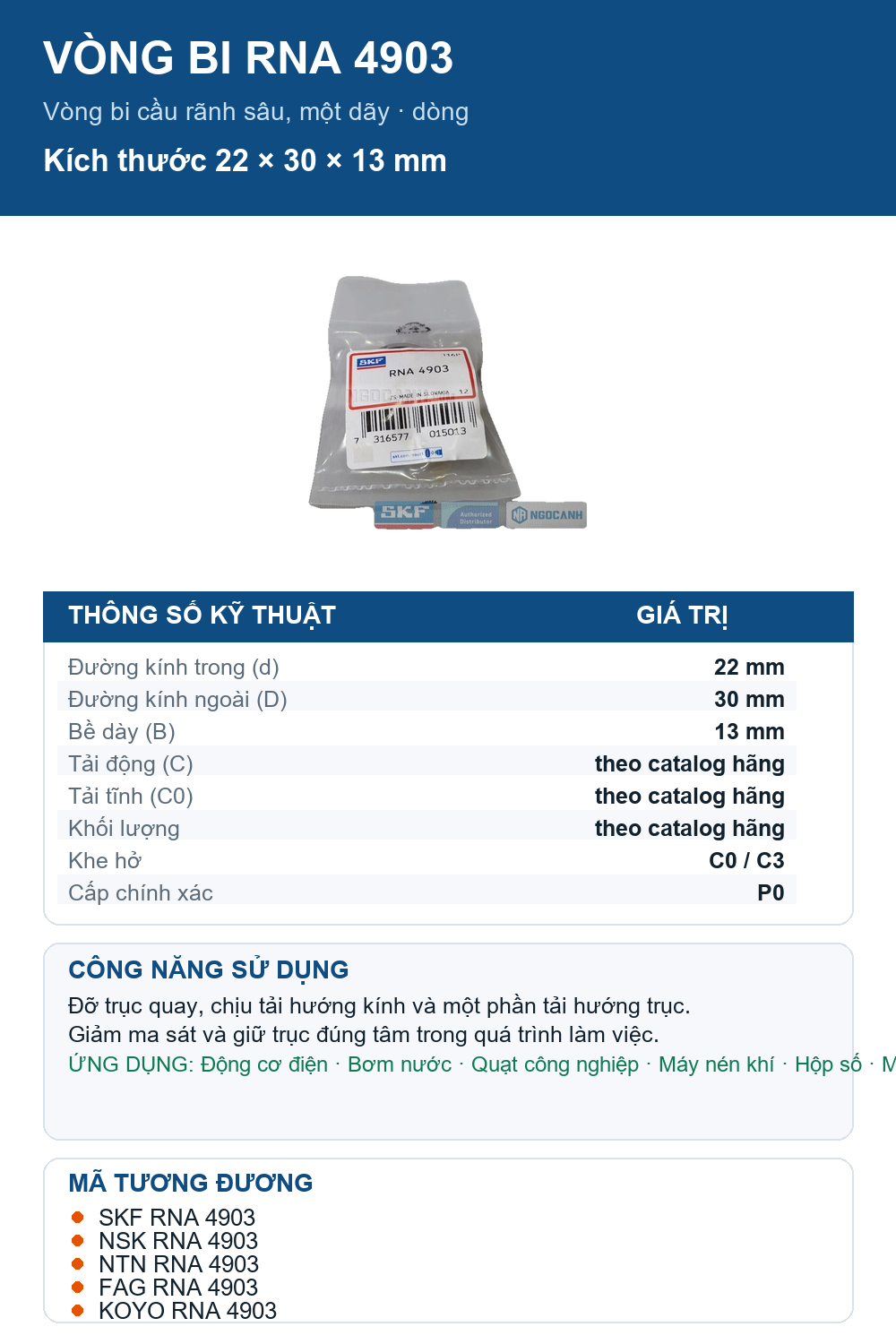 Vòng bi SKF RNA 4903 22x30x13mm — Ảnh thông số (Pinterest)