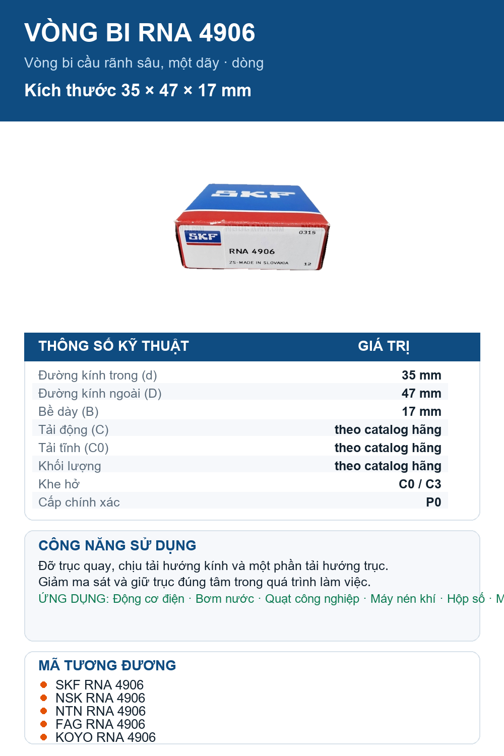 Vòng bi SKF RNA 4906 35x47x17mm — Ảnh thông số (Pinterest)