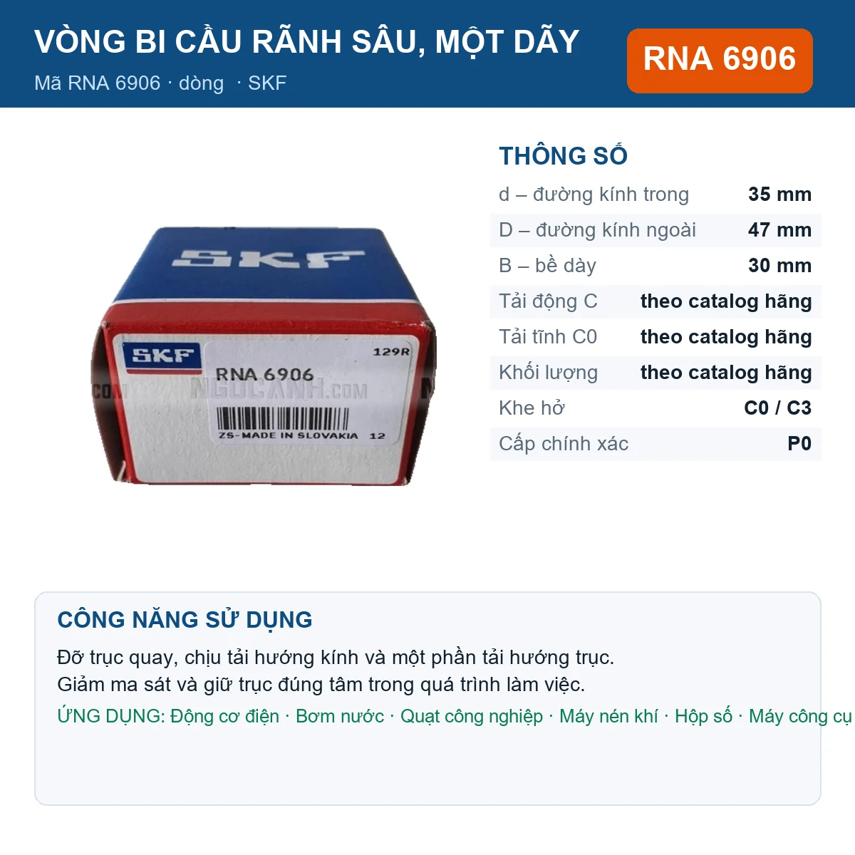 Vòng bi SKF RNA 6906 35x47x30mm — Ảnh đăng sản phẩm (web)