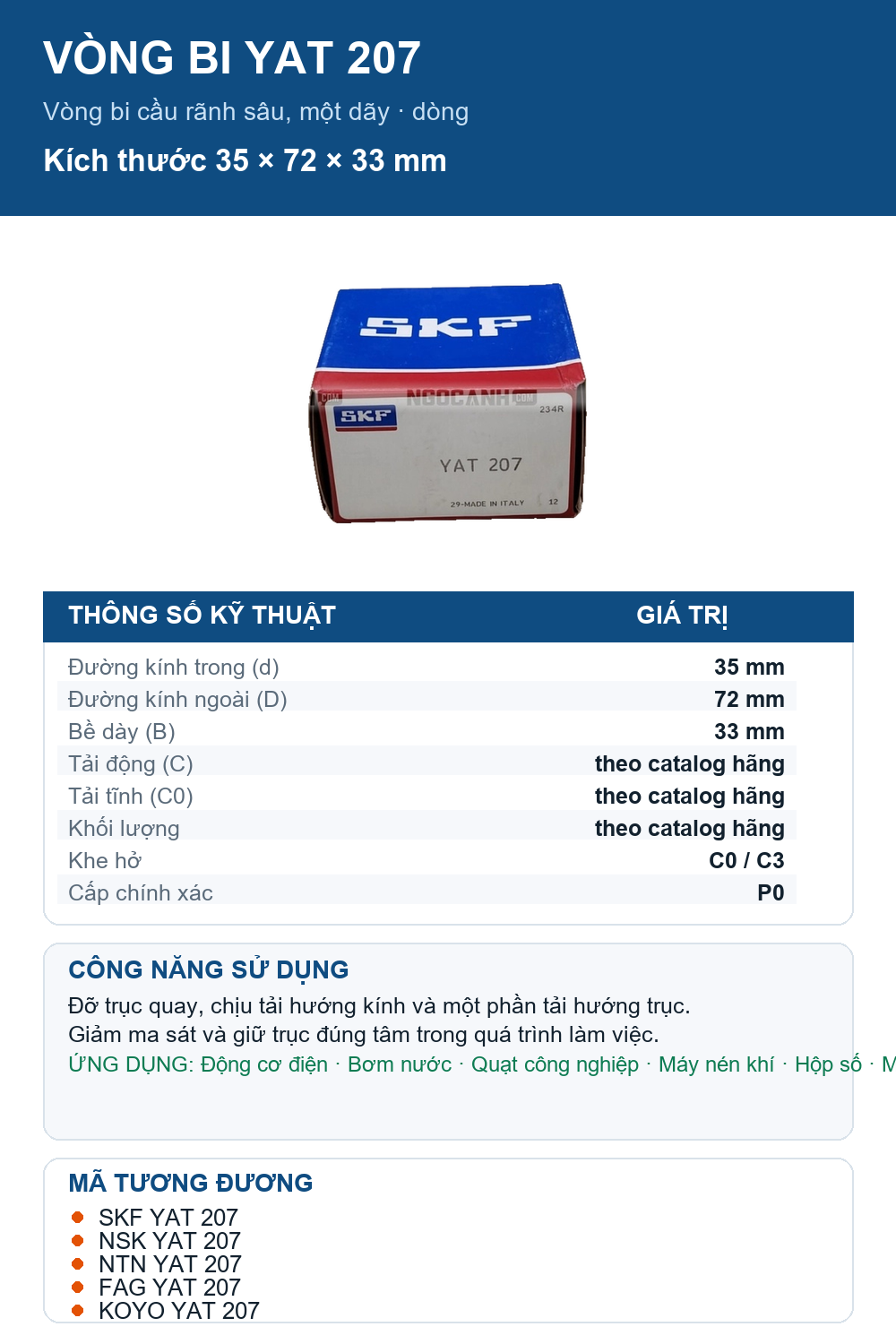 Vòng bi SKF YAT 207 35x72x33mm — Ảnh thông số (Pinterest)