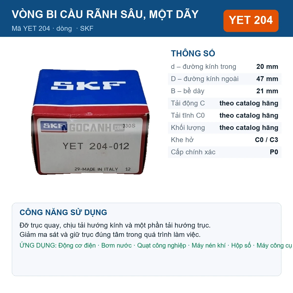 Vòng bi YET 204