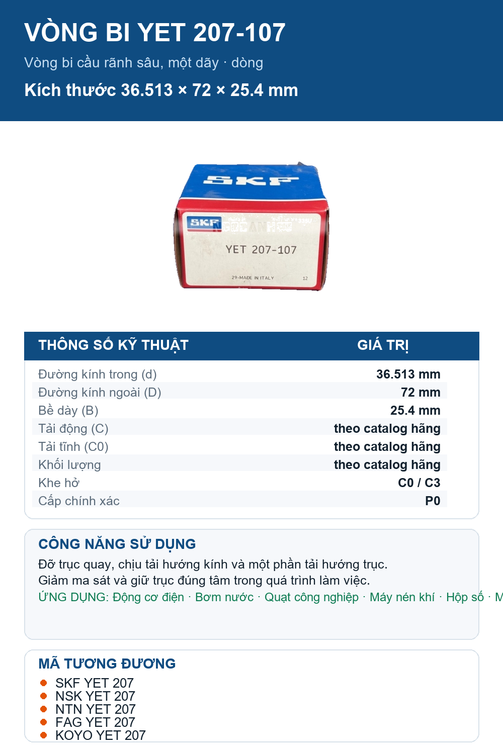 Vòng bi SKF YET 207-107 36.513x72x25.4mm — Ảnh thông số (Pinterest)