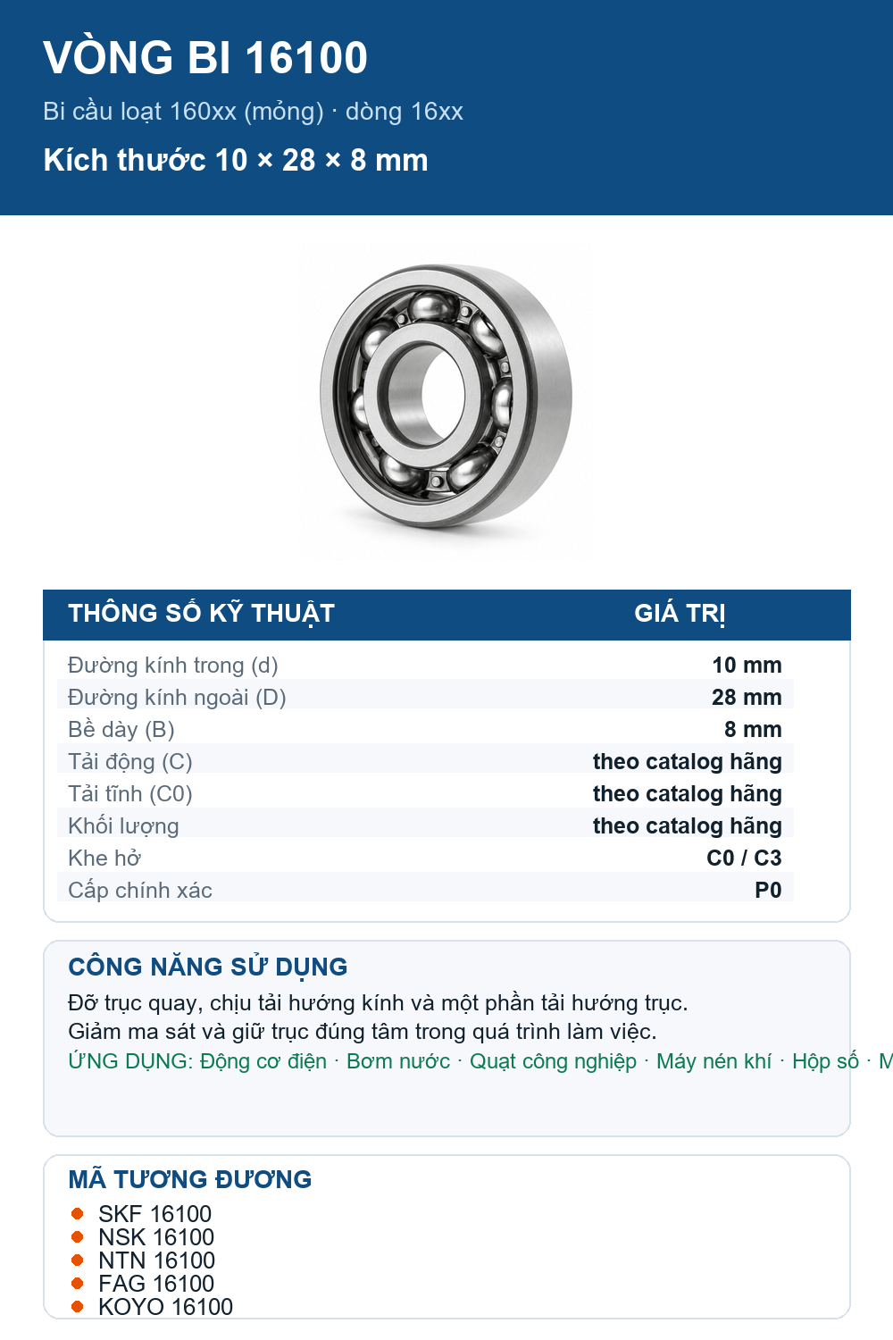 Vòng bi bạc đạn 16100 10x28x8mm SKF — Ảnh thông số (Pinterest)