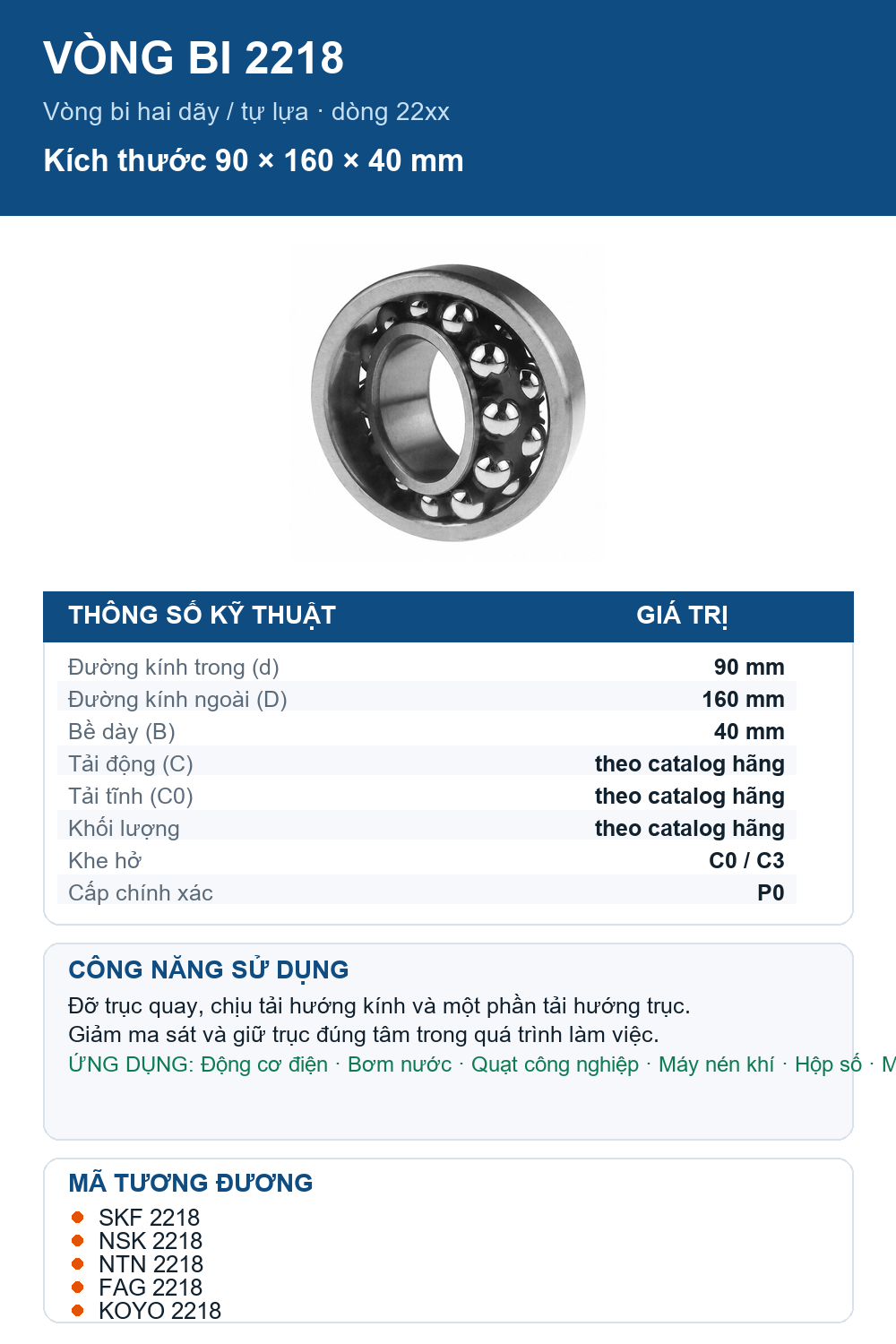 Vòng bi bạc đạn 2218 90x160x40mm SKF — Ảnh thông số (Pinterest)